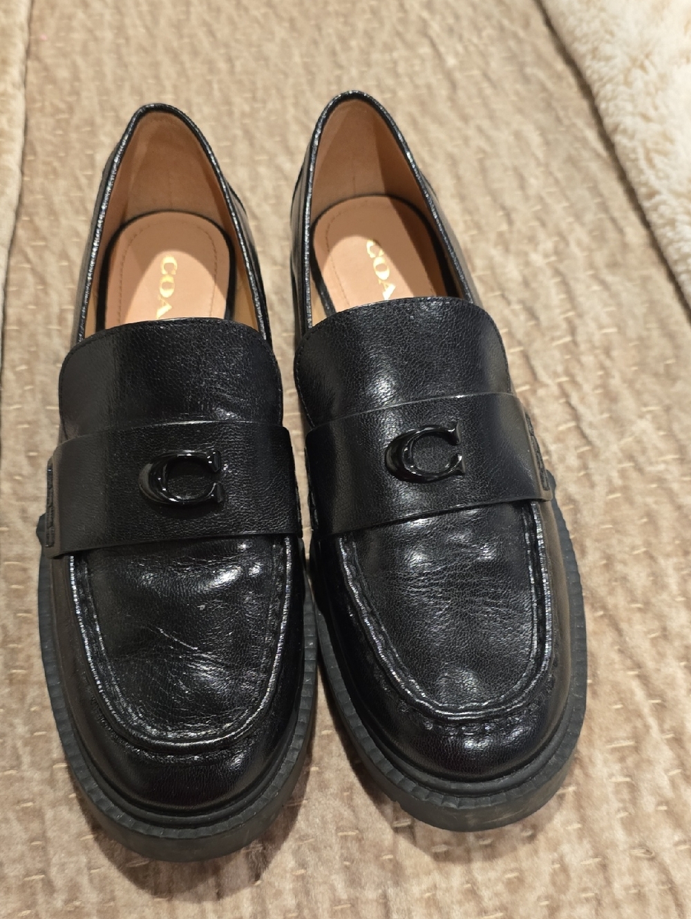 Coach Leah Black Leather Penny Loafers with Signature 'C' - Picture 3 of 5